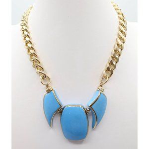 Gold Tone Blue Enameled Metal Statement Necklace 17" Sci-Fi Cosplay Futuristic